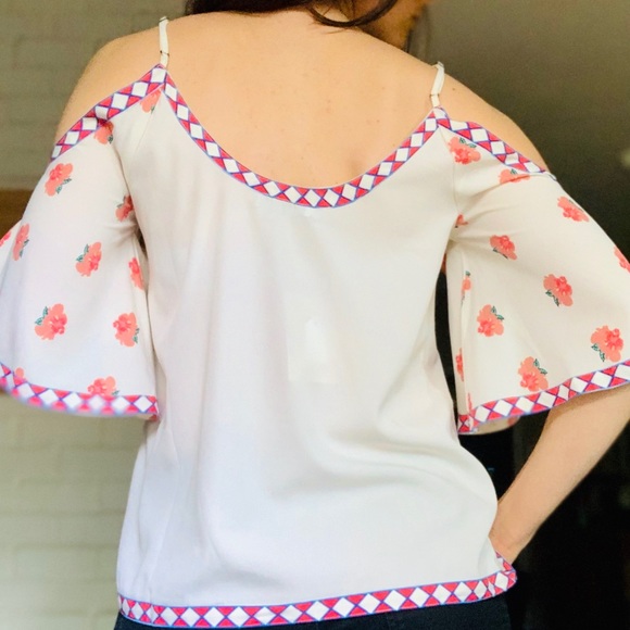 Boho Cold Shoulder Corset Tie Crop Floral Top Med - Picture 6 of 9